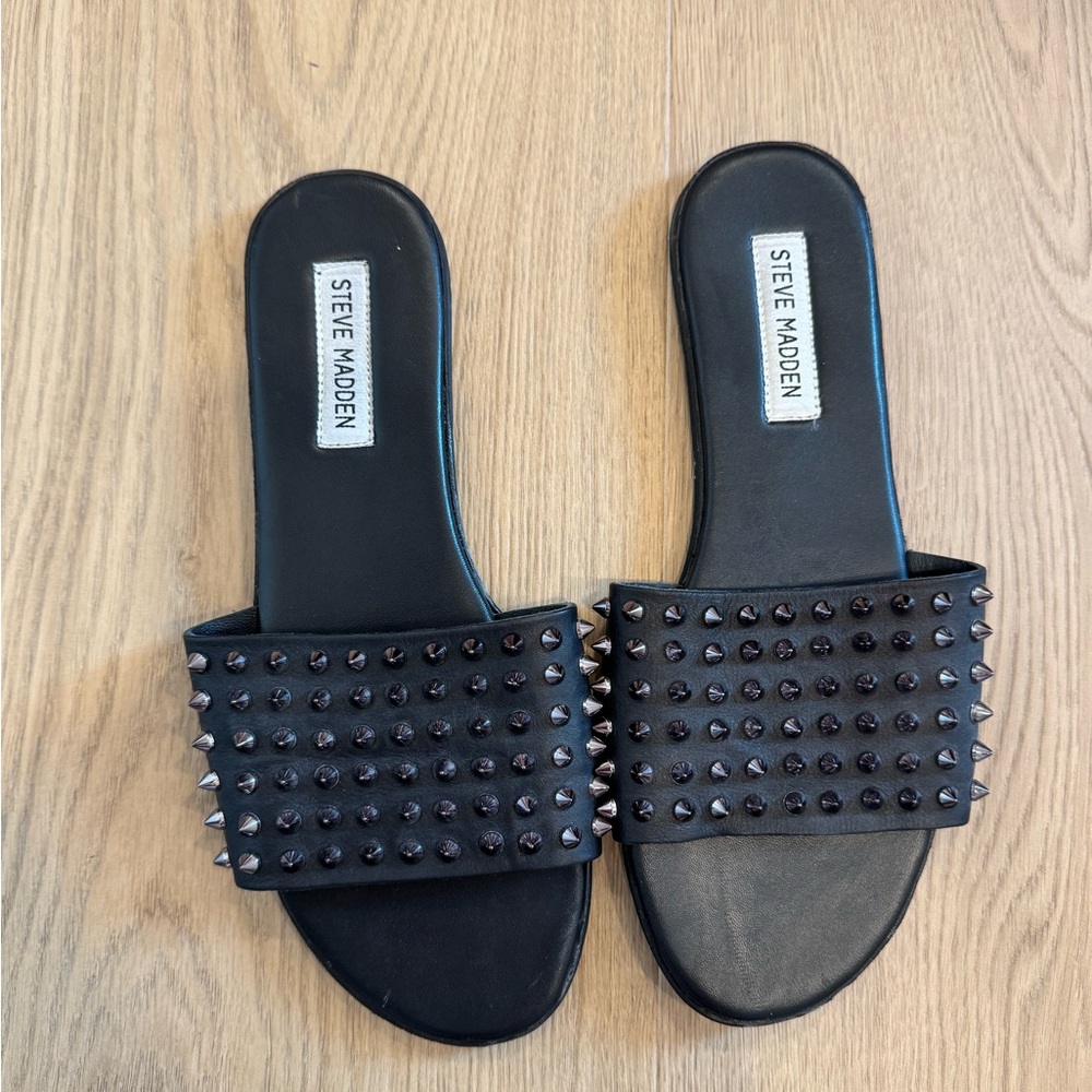 Steve Madden Black Studded Women's Slides